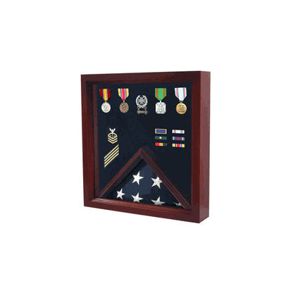 Flag Medal Display Case, Wood Military Flag Medal Shadow Boxes, Cherry Case
