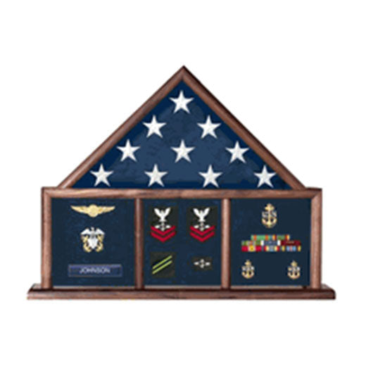 Flag and Memorabilia, Flag Shadow Box, Combination Flag Medal - Fit 3' x 5' flag or Fit 5' x 8' flag or Fit 5' x 9.5' Casket flag.