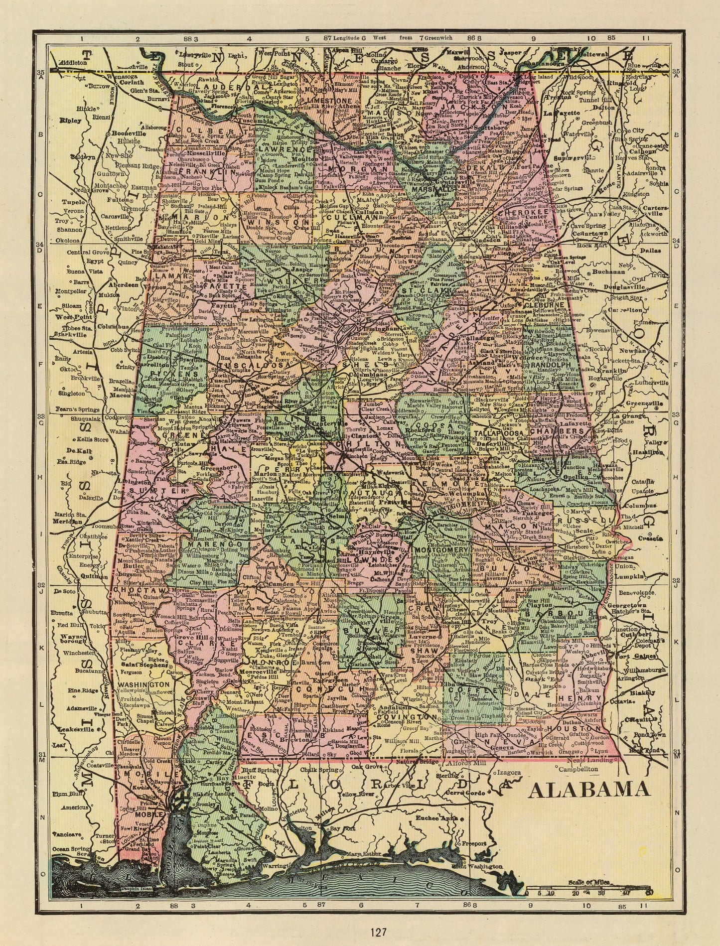 Vintage Map of Alabama 1909