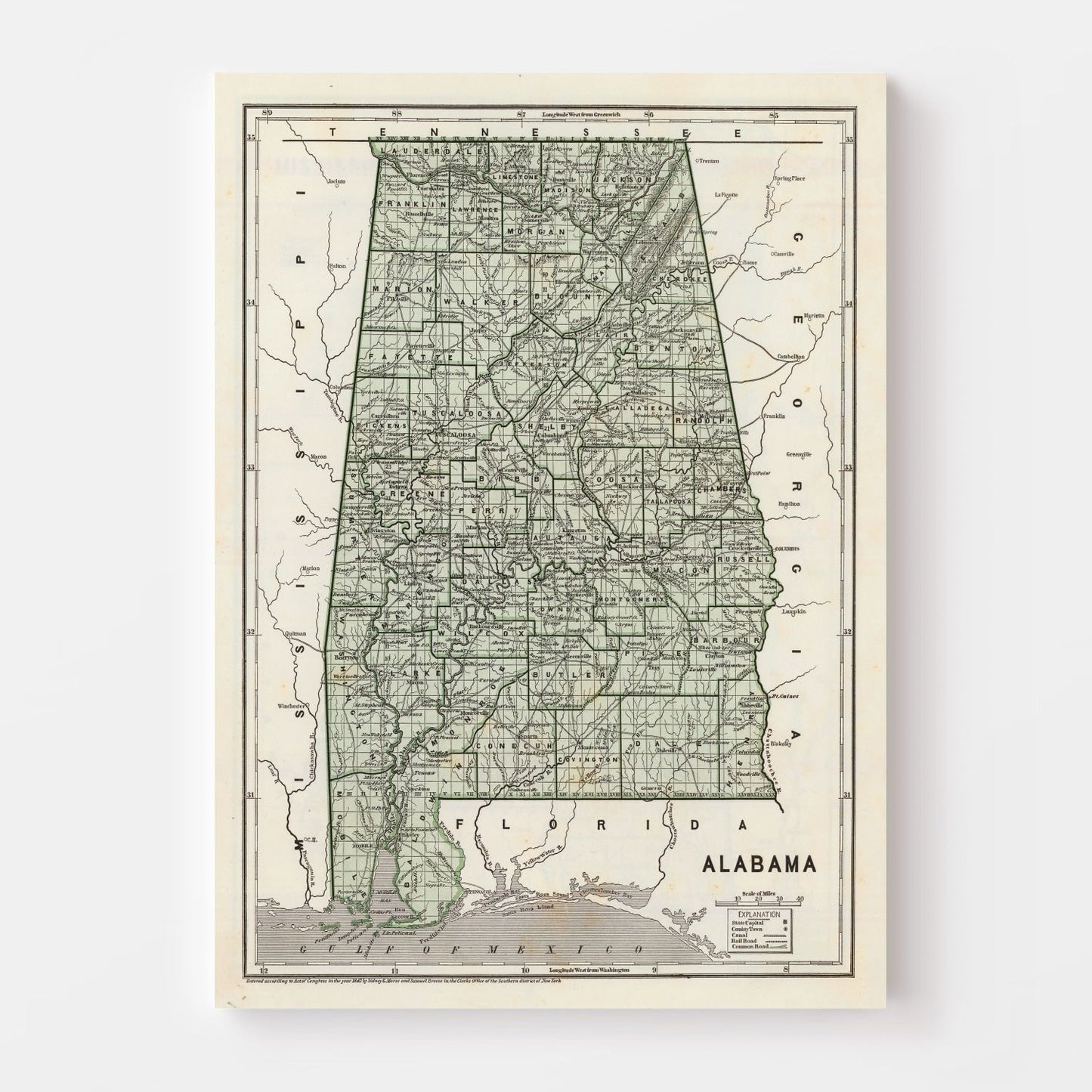 Vintage Map of Alabama 1842