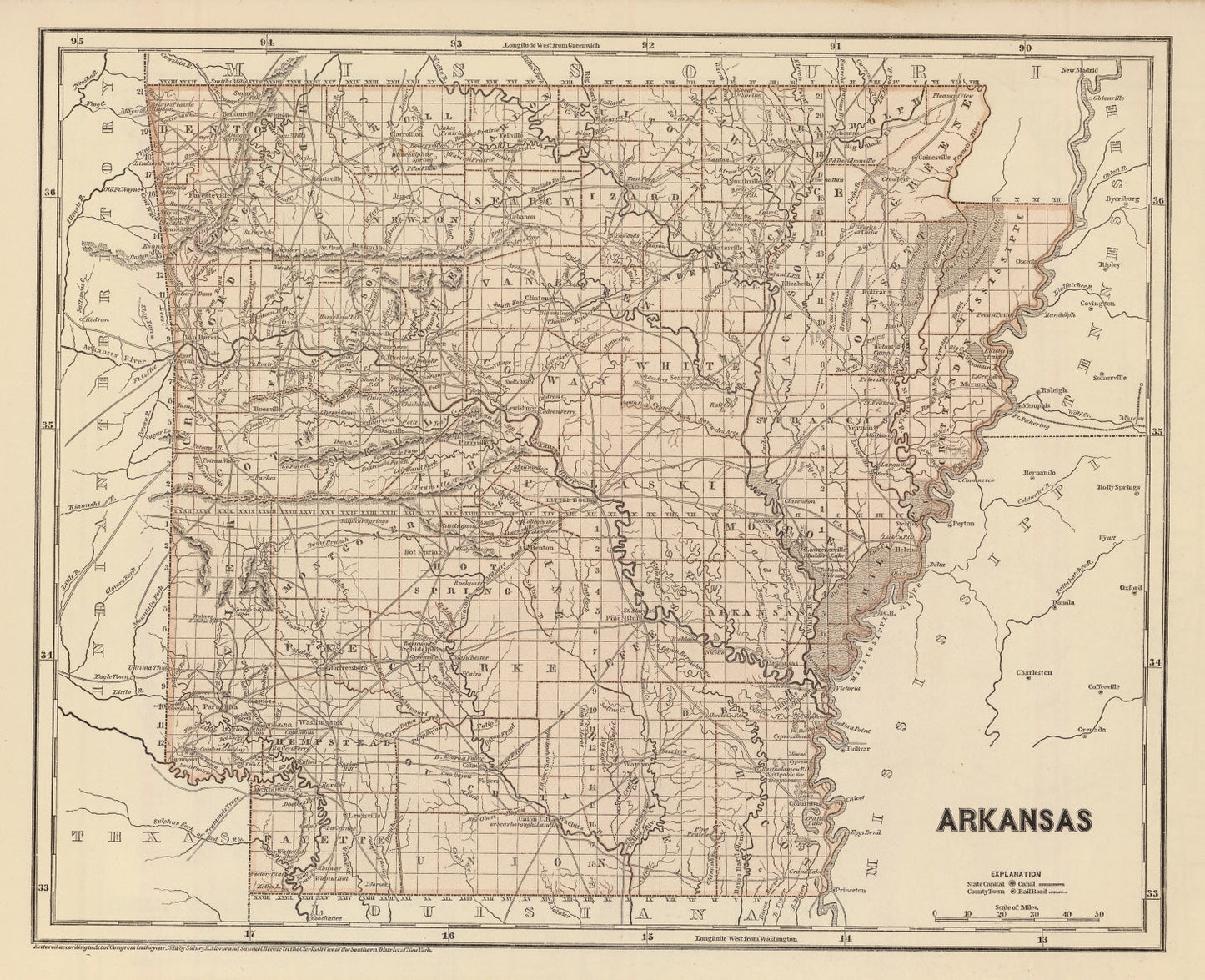 Vintage Map of Arkansas 1842