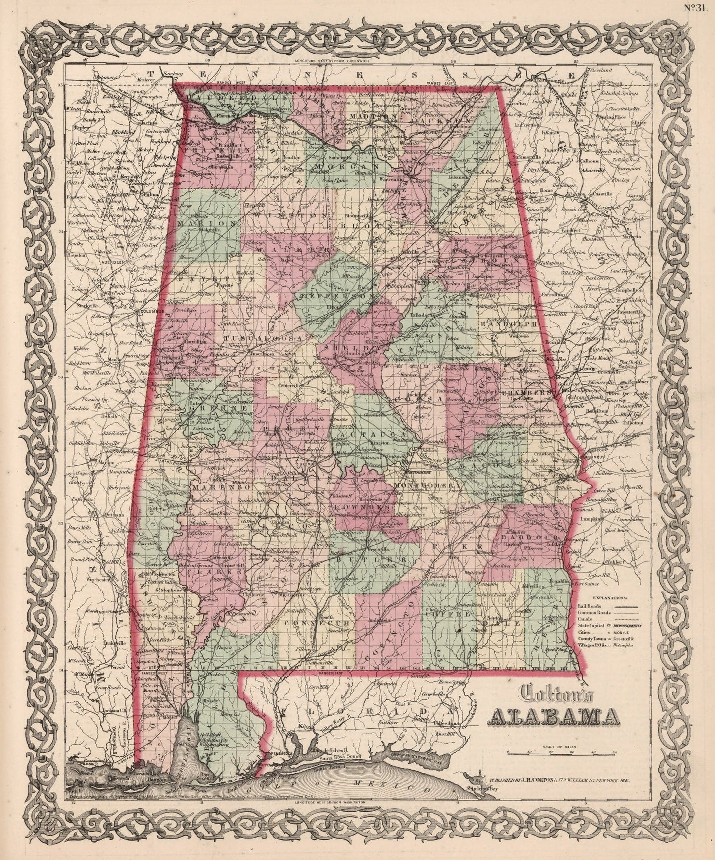 Vintage Map of Alabama 1861