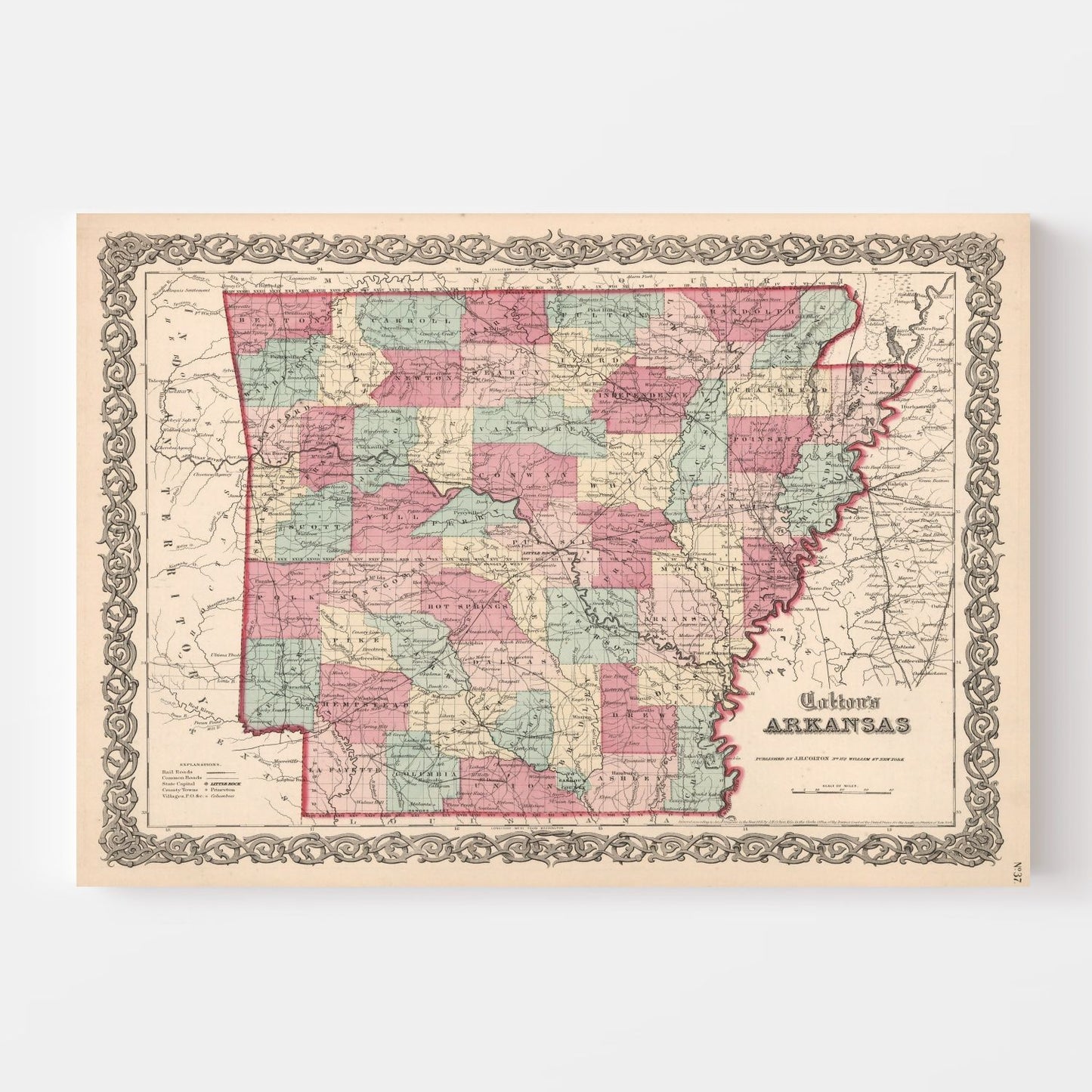 Vintage Map of Arkansas 1861