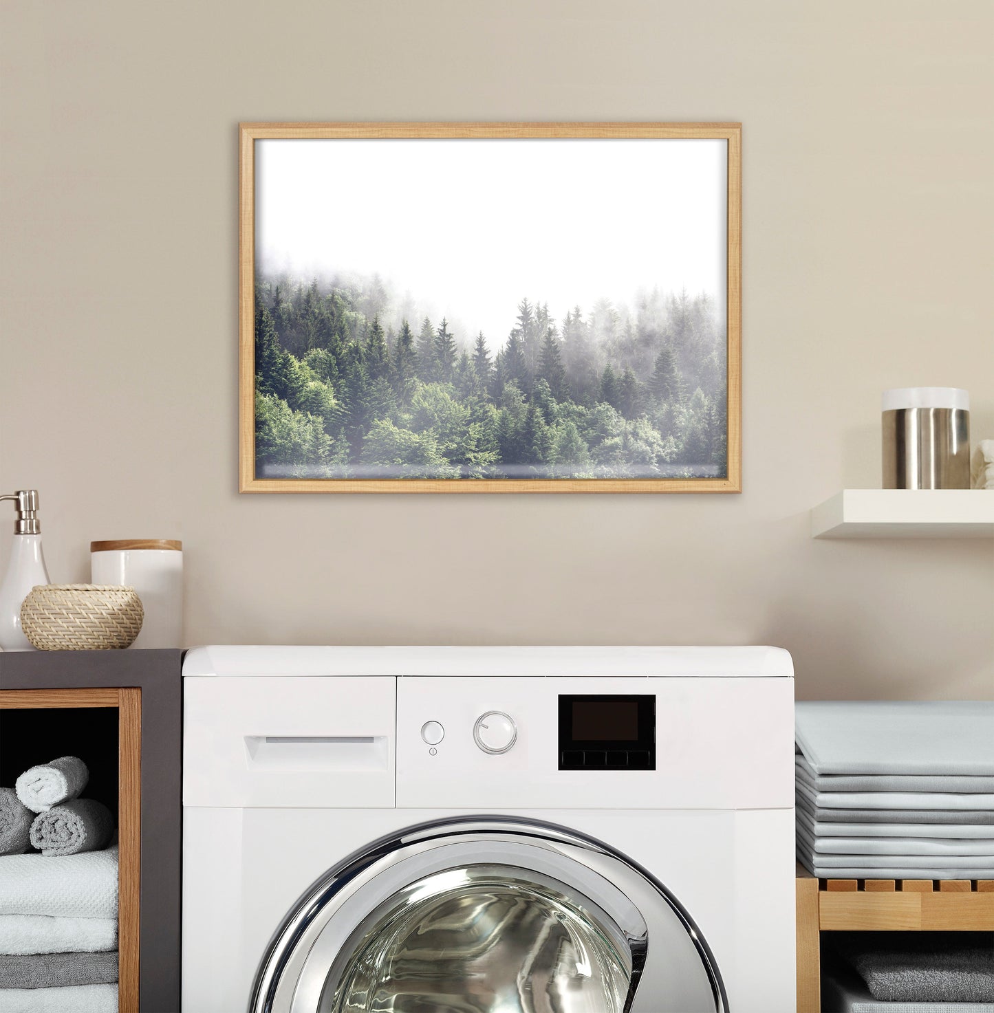 Blake Lush Green Forest on a Foggy Day Framed Printed Glass by The Creative Bunch Studio