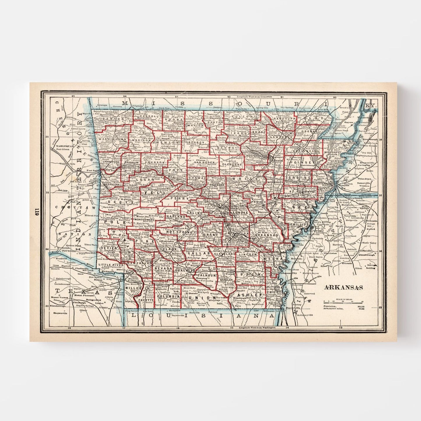 Vintage Map of Arkansas 1893