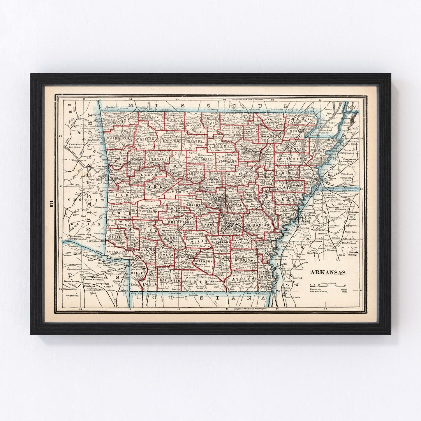 Vintage Map of Arkansas 1893