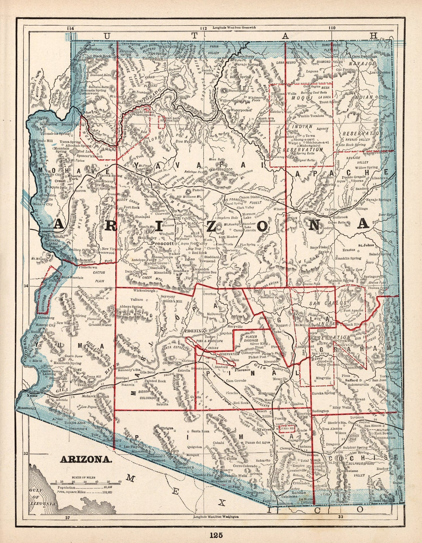 Vintage Map of Arizona 1893