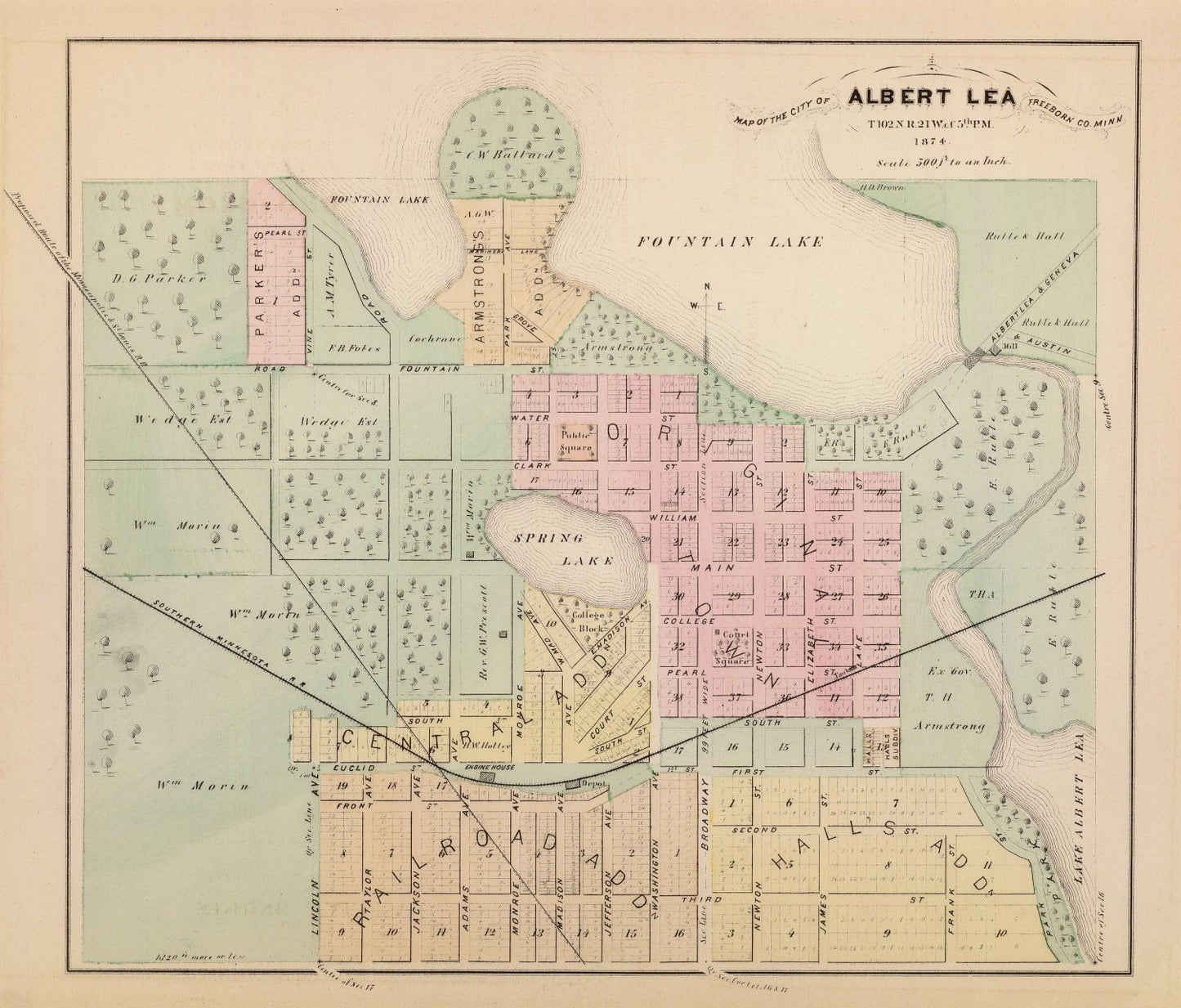 Vintage Map of Albert Lea, Minnesota 1874