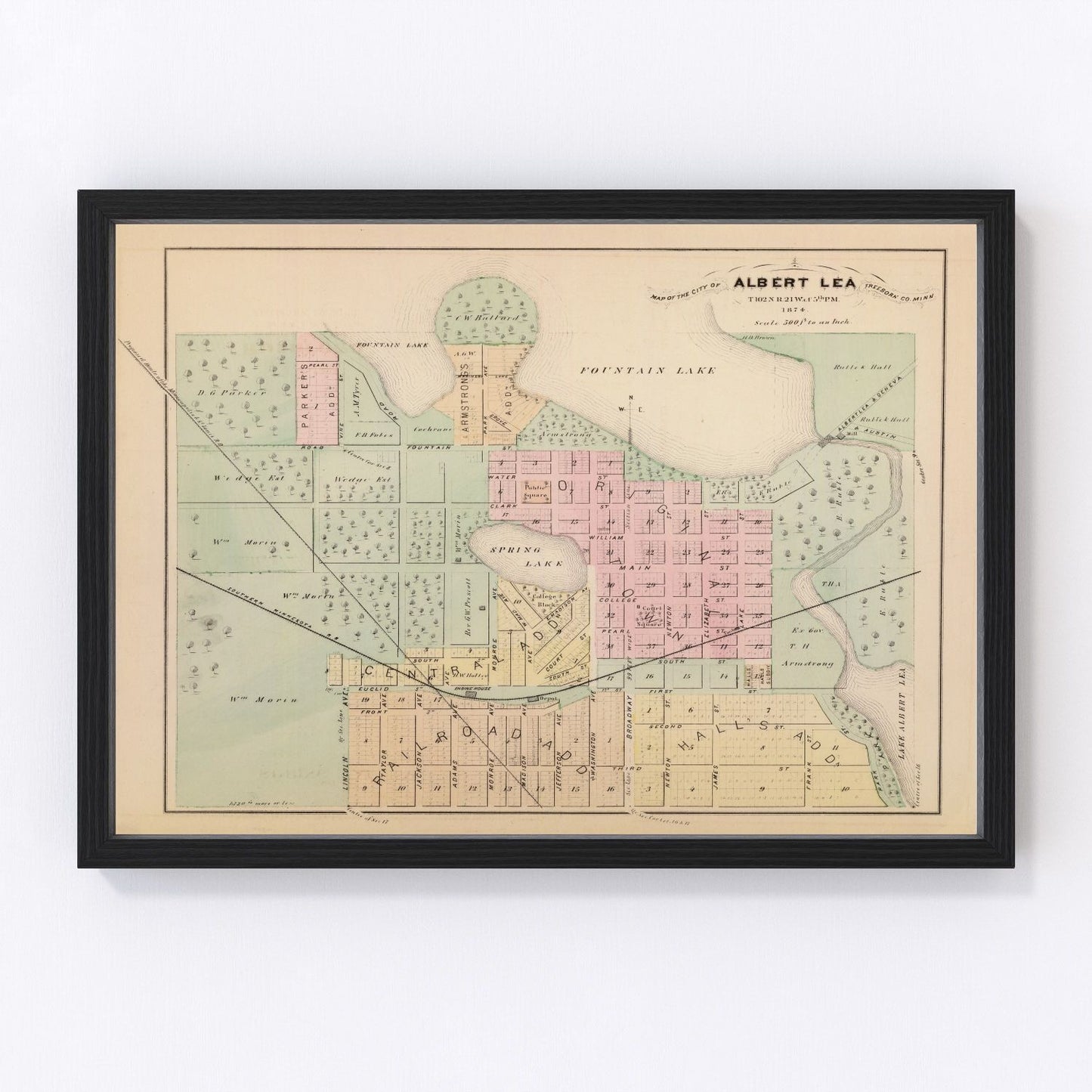 Vintage Map of Albert Lea, Minnesota 1874