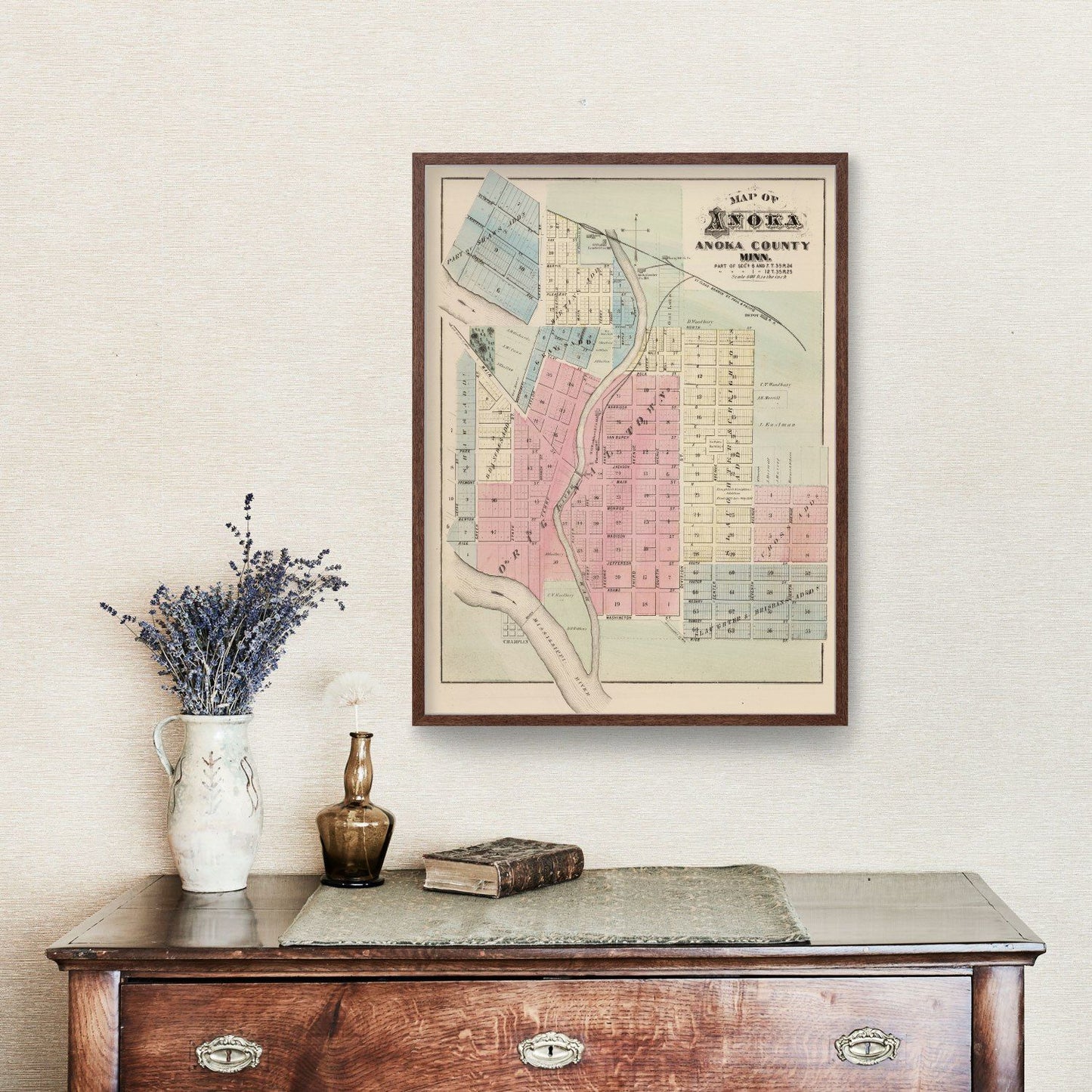 Vintage Map of Anoka, Minnesota 1874