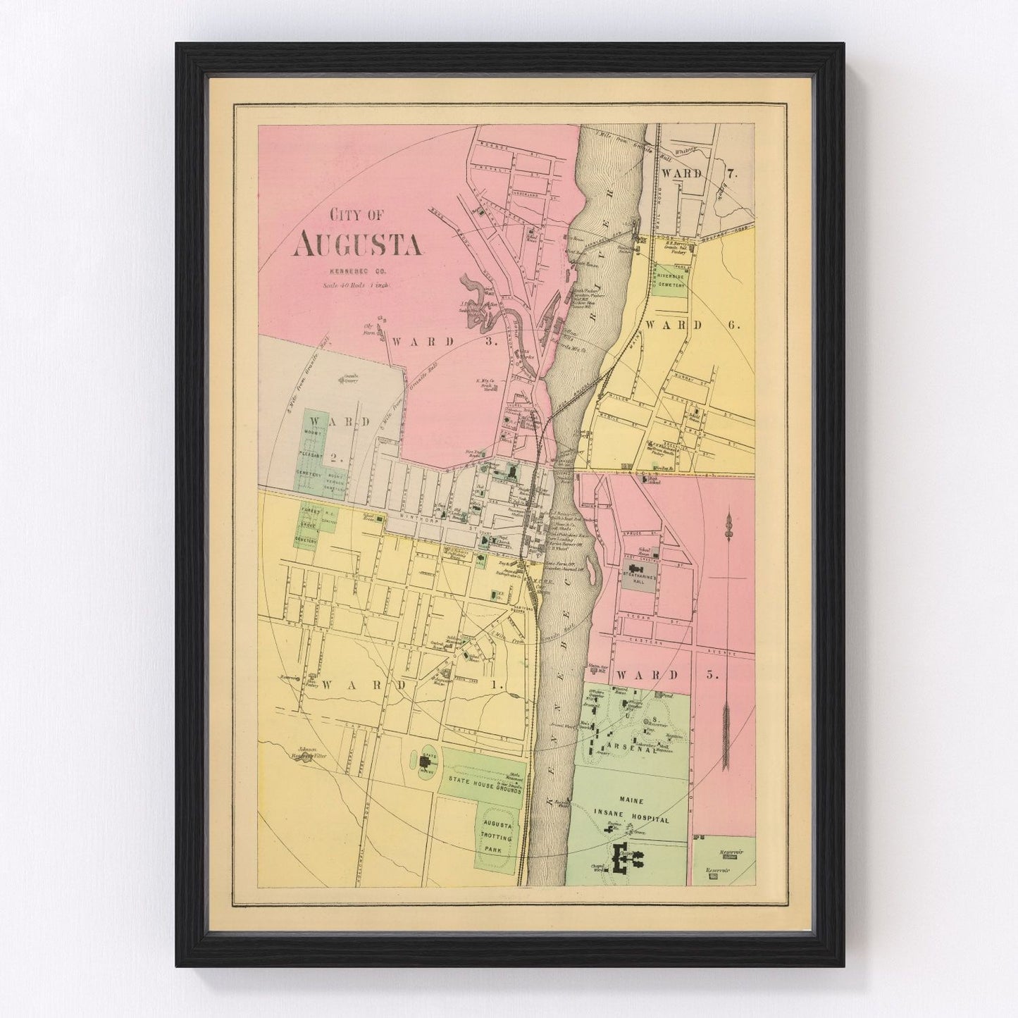 Vintage Map of Augusta, Maine 1894