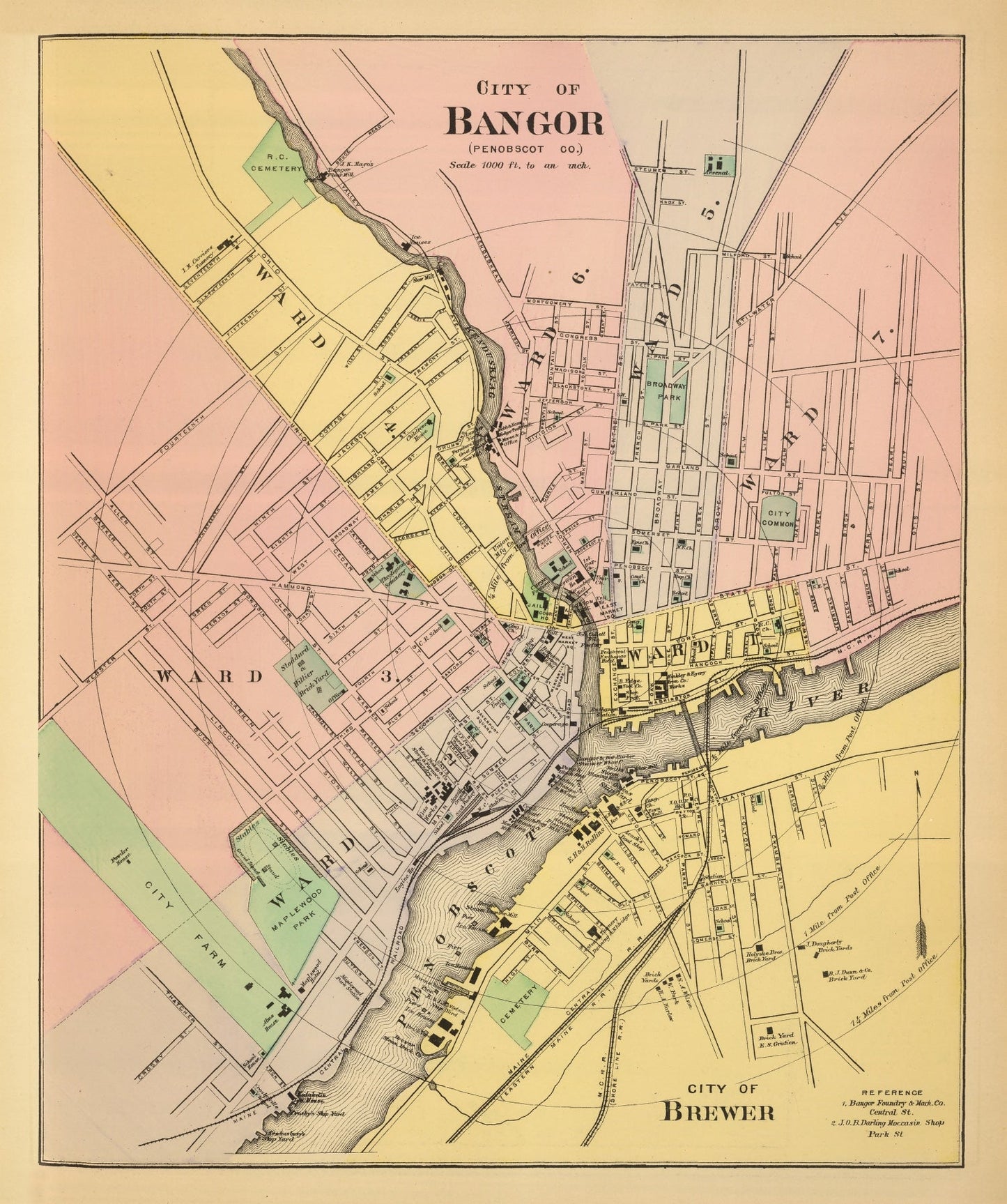Vintage Map of Bangor, Maine 1894
