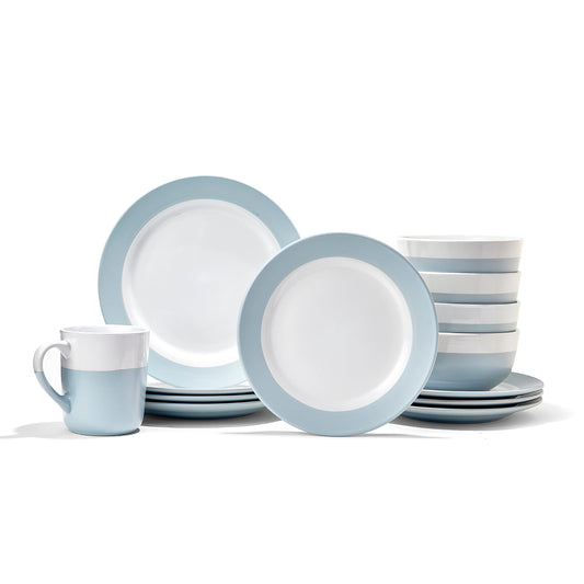 SERENE  AQUA 16 PC DINNERWARE SET: DP 10" SP 9", BOWL 6.5", MUG 26oz BOWL 38oz