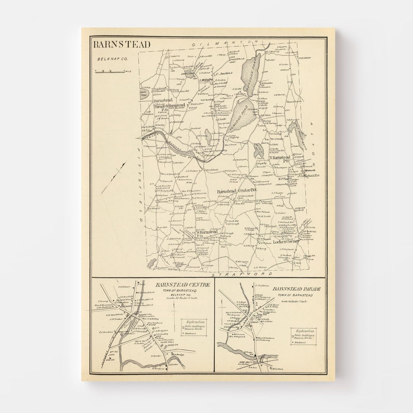 Vintage Map of Barnstead, New Hampshire 1892