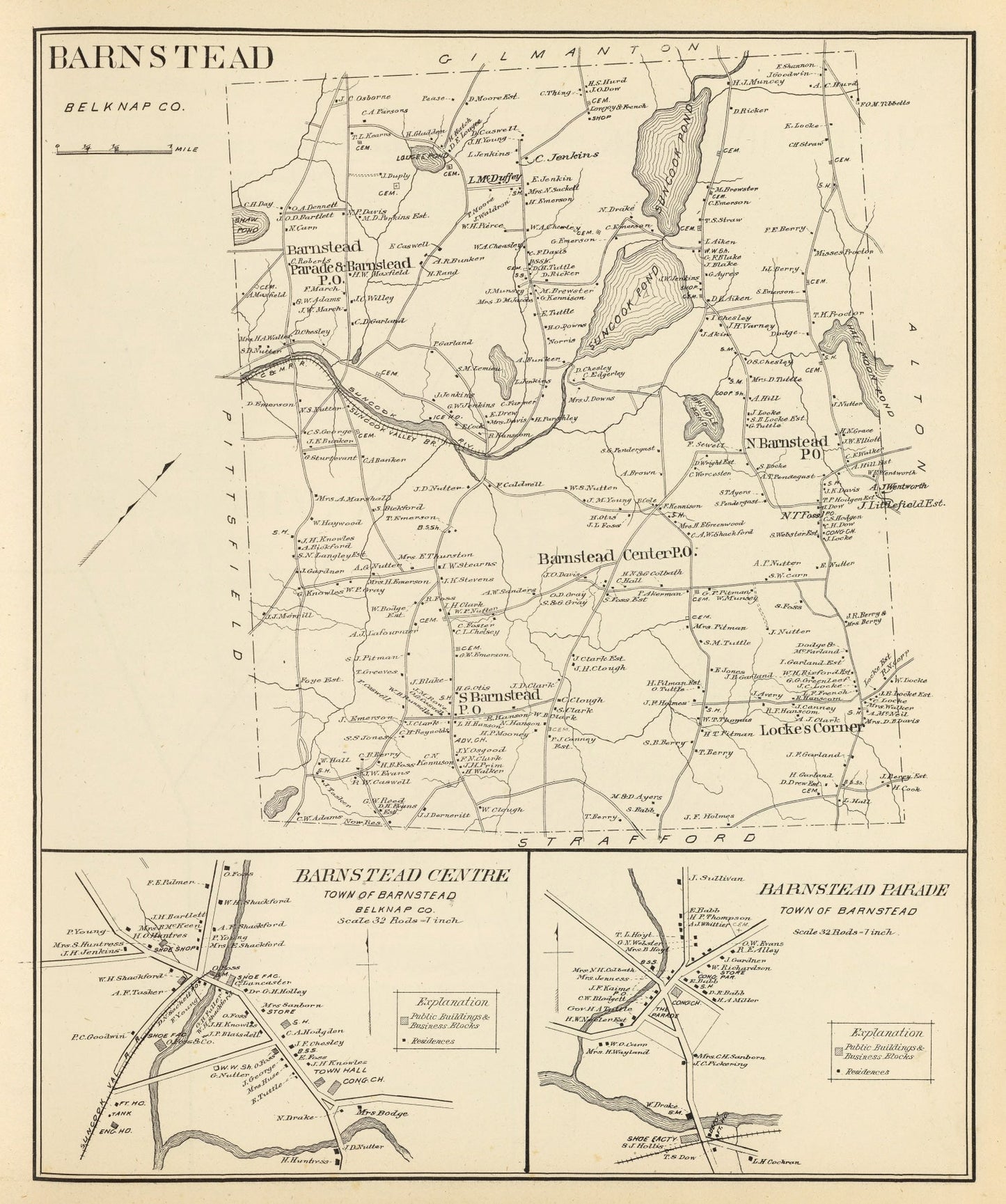 Vintage Map of Barnstead, New Hampshire 1892