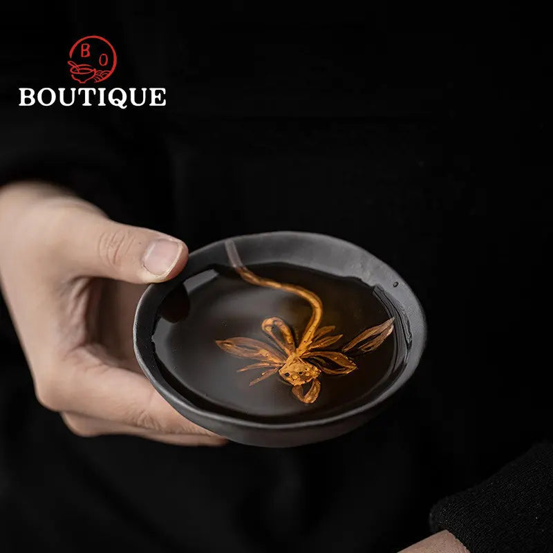 90 ml Wabi-Sabi Ceramic Lotus Tea Cup, Handmade