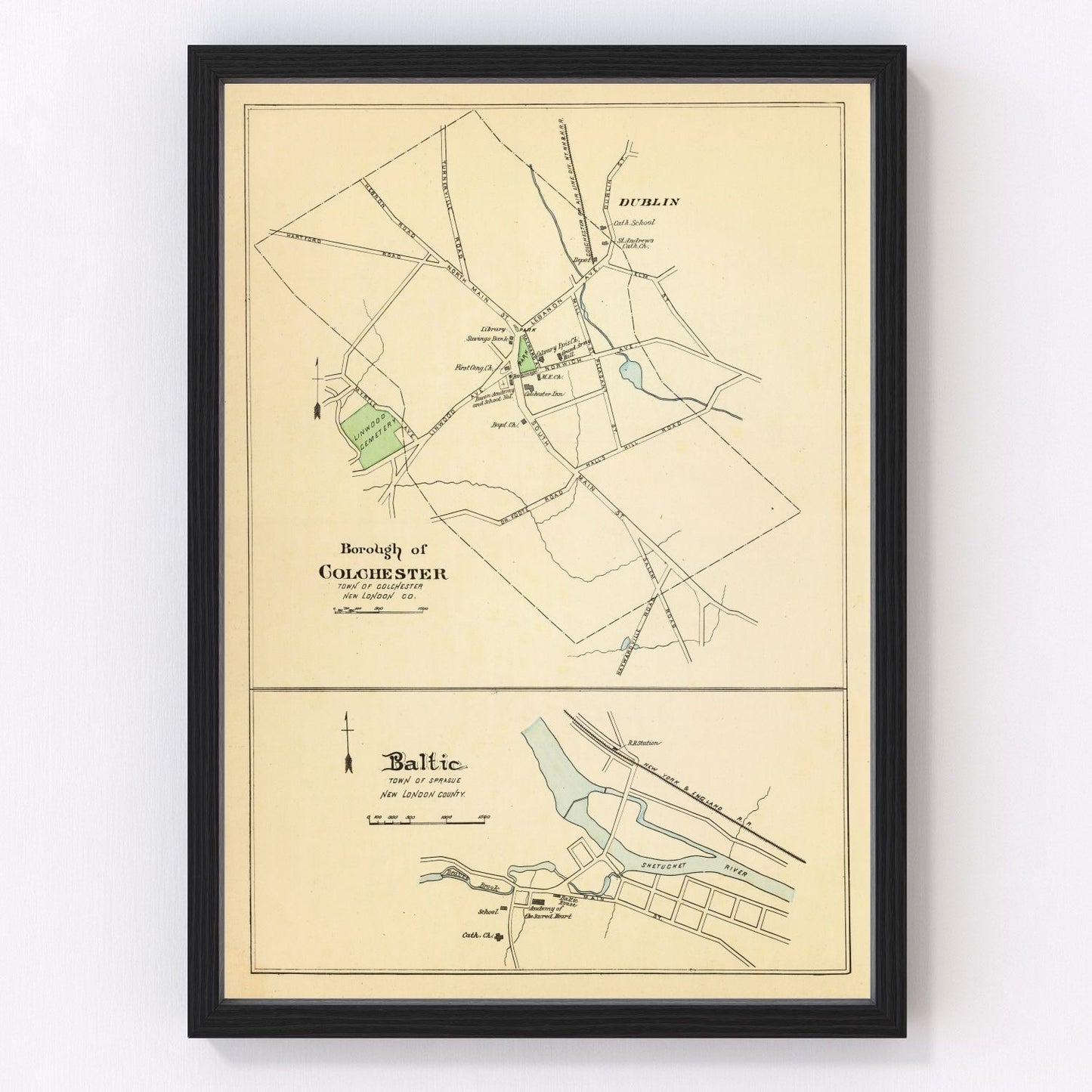 Vintage Map of Baltic, Connecticut 1893