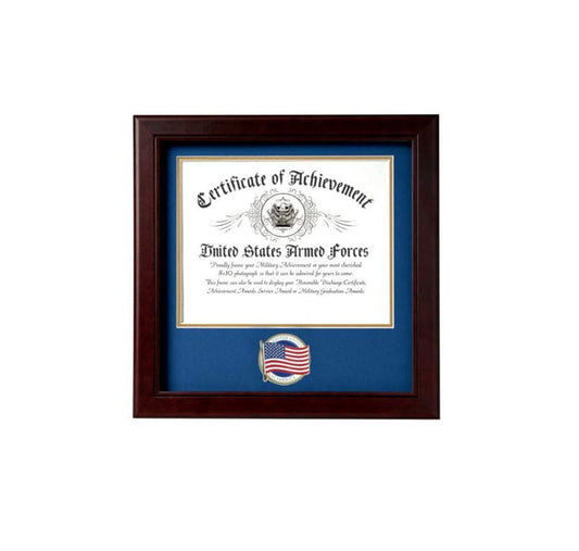 US American Flag Certificate of Achievement Picture Frame with Medallion - 8 x 10 Inch Opening.