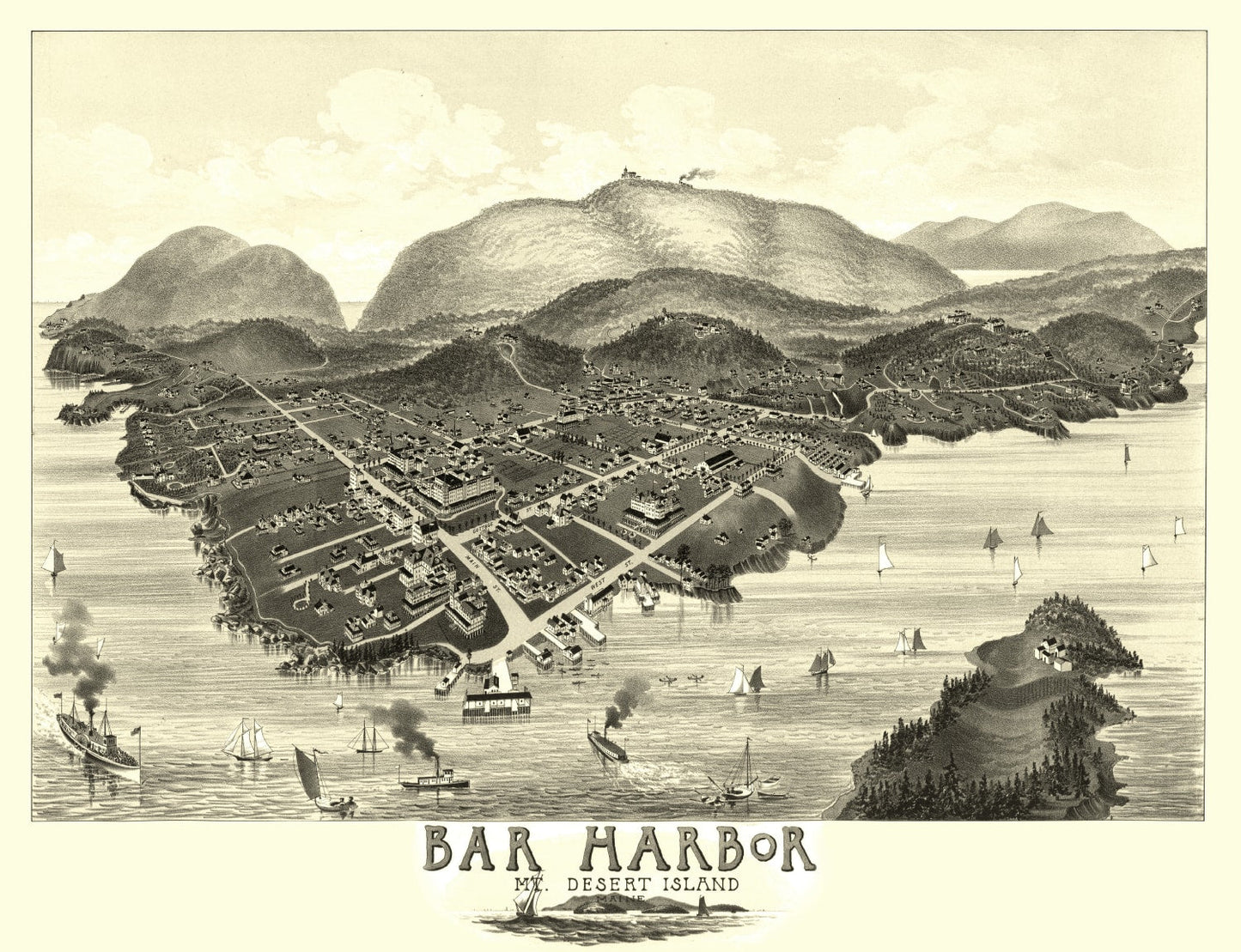 Vintage Map of Bar Harbor, Maine 1886