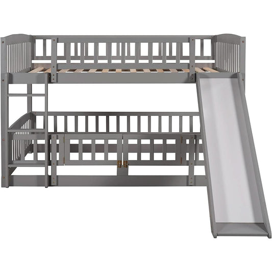 Gray Bunk Bed With Slide And Ladder For Kids Bedroom