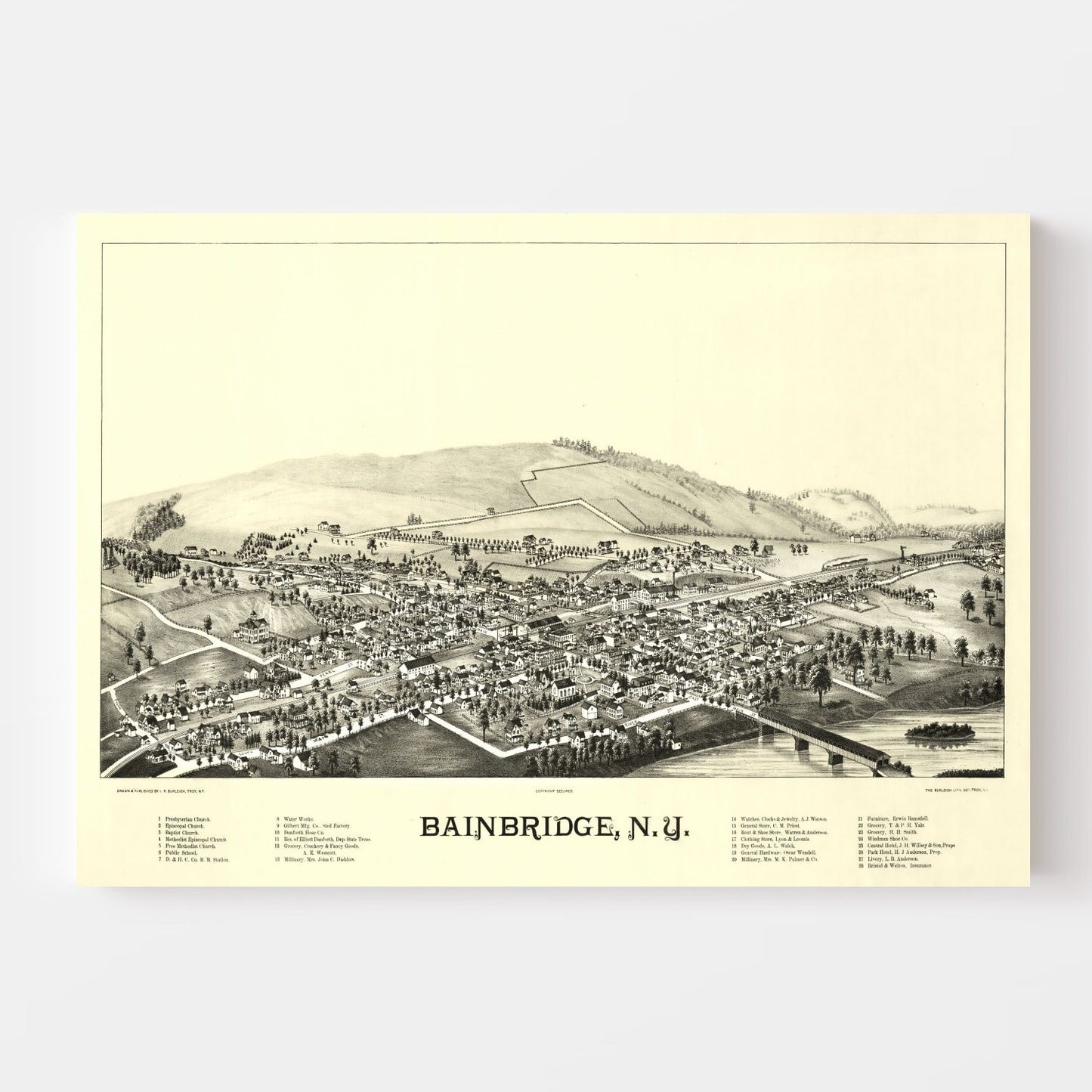 Vintage Map of Bainbridge, New York 1889