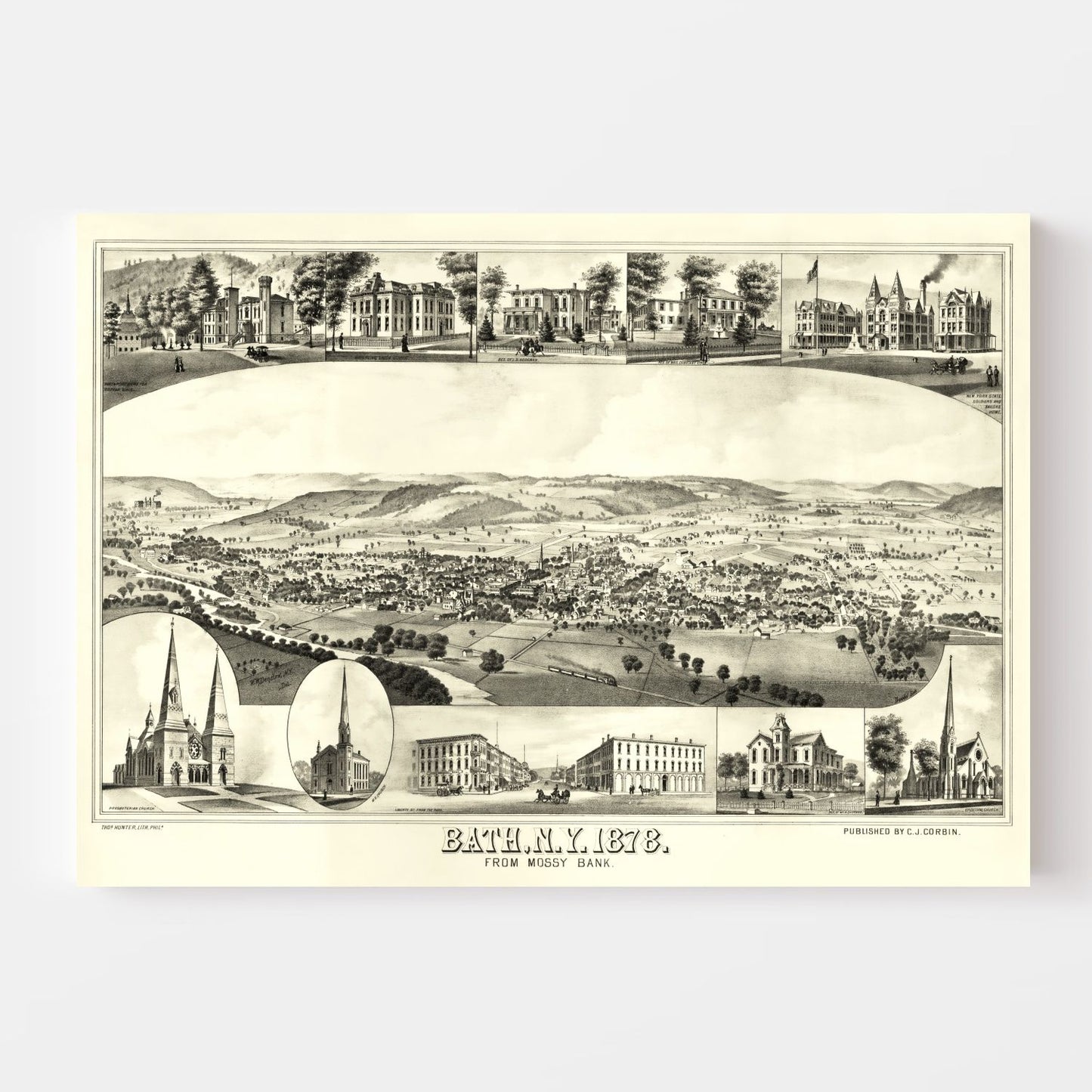 Vintage Map of Bath, New York 1878
