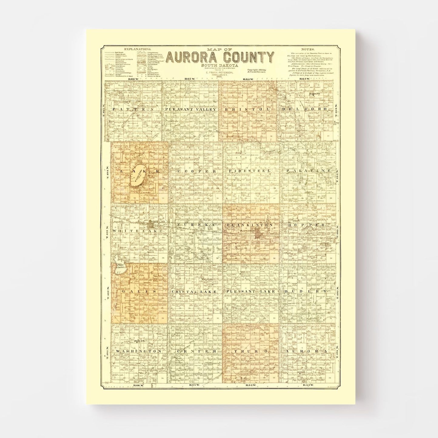 Vintage Map of Aurora County, South Dakota 1900
