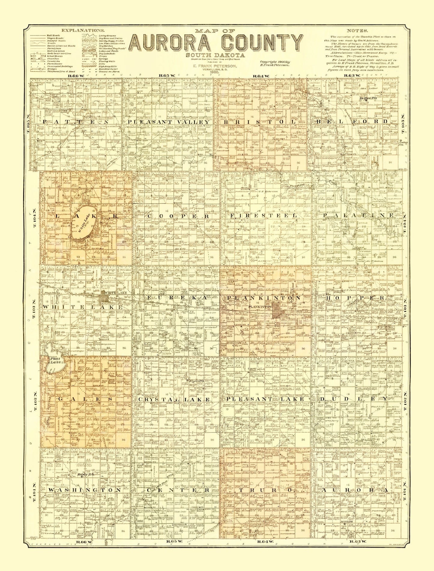 Vintage Map of Aurora County, South Dakota 1900
