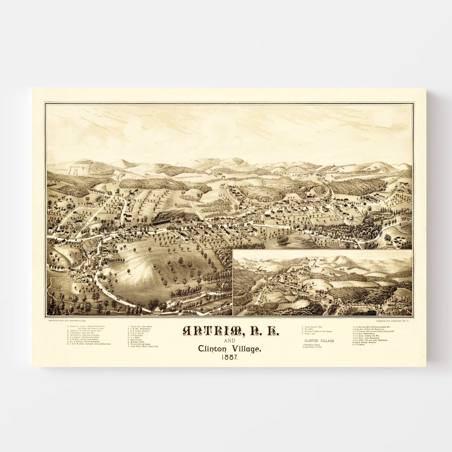 Vintage Map of Antrim And Clinton Village, New Hampshire 1887