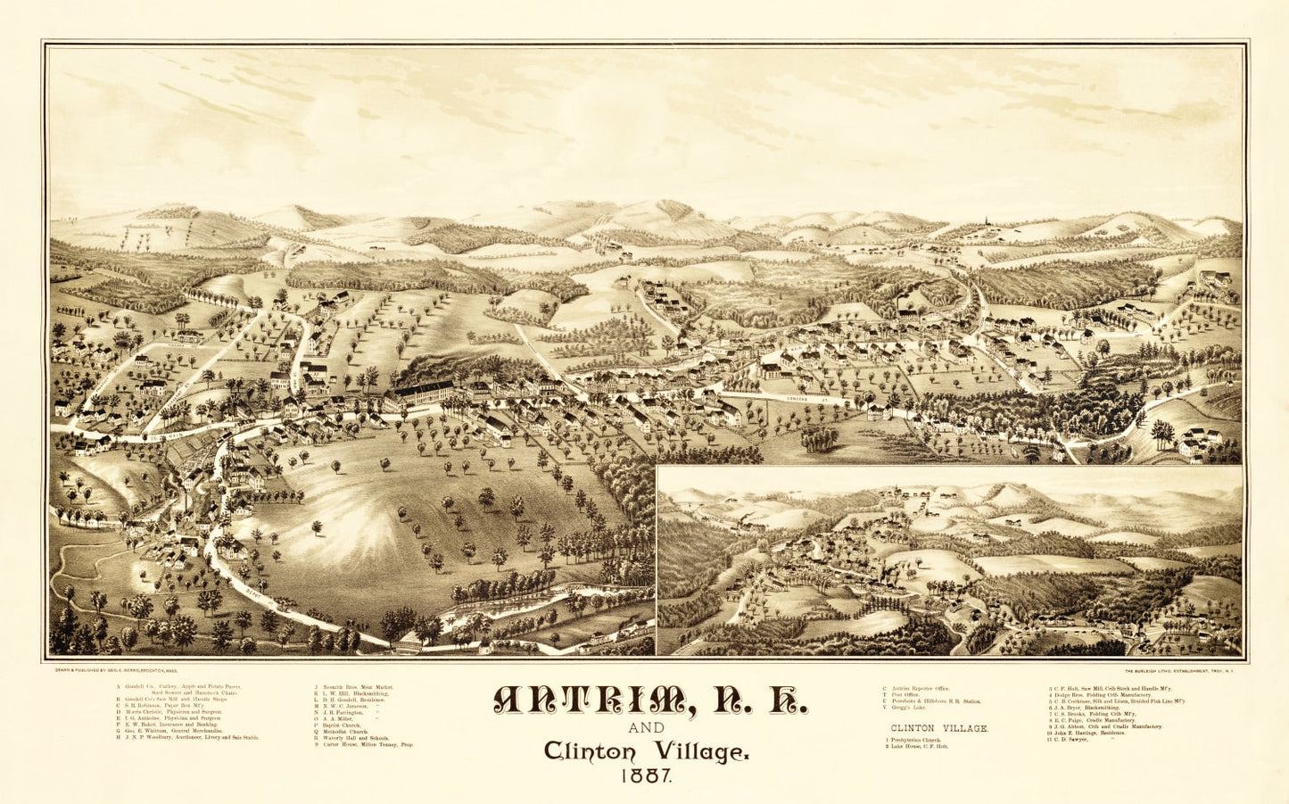 Vintage Map of Antrim And Clinton Village, New Hampshire 1887