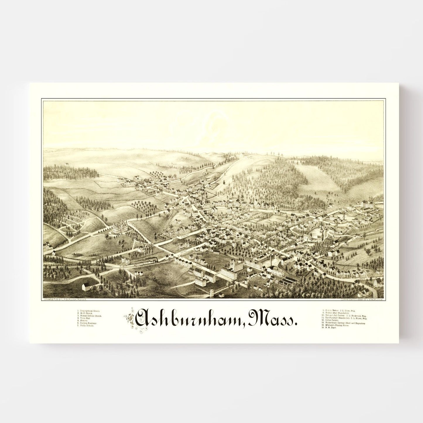 Vintage Map of Ashburnham, Massachusetts 1886
