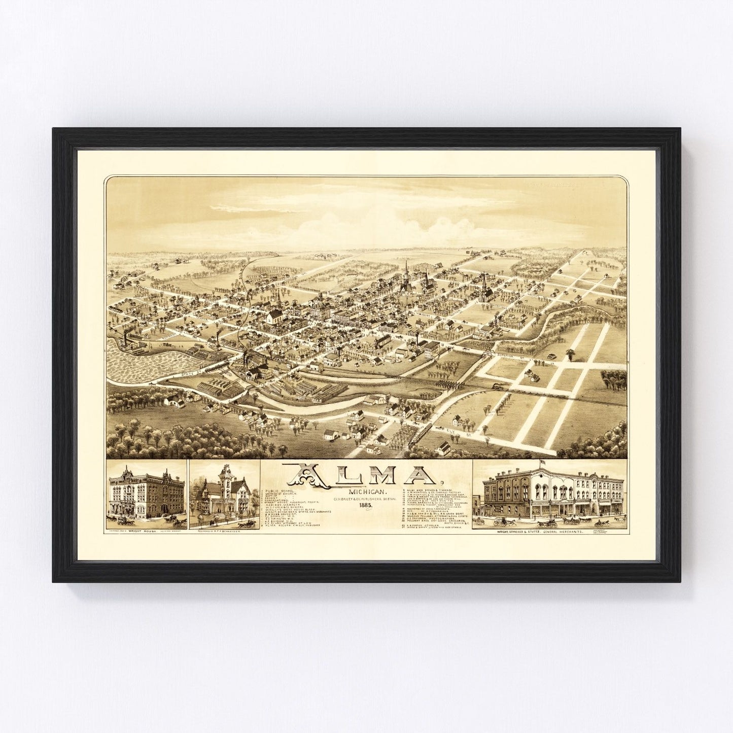 Vintage Map of Alma, Michigan 1885