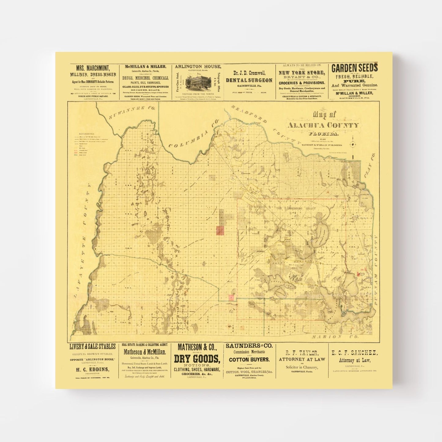 Vintage Map of Alachua County, Florida 1880