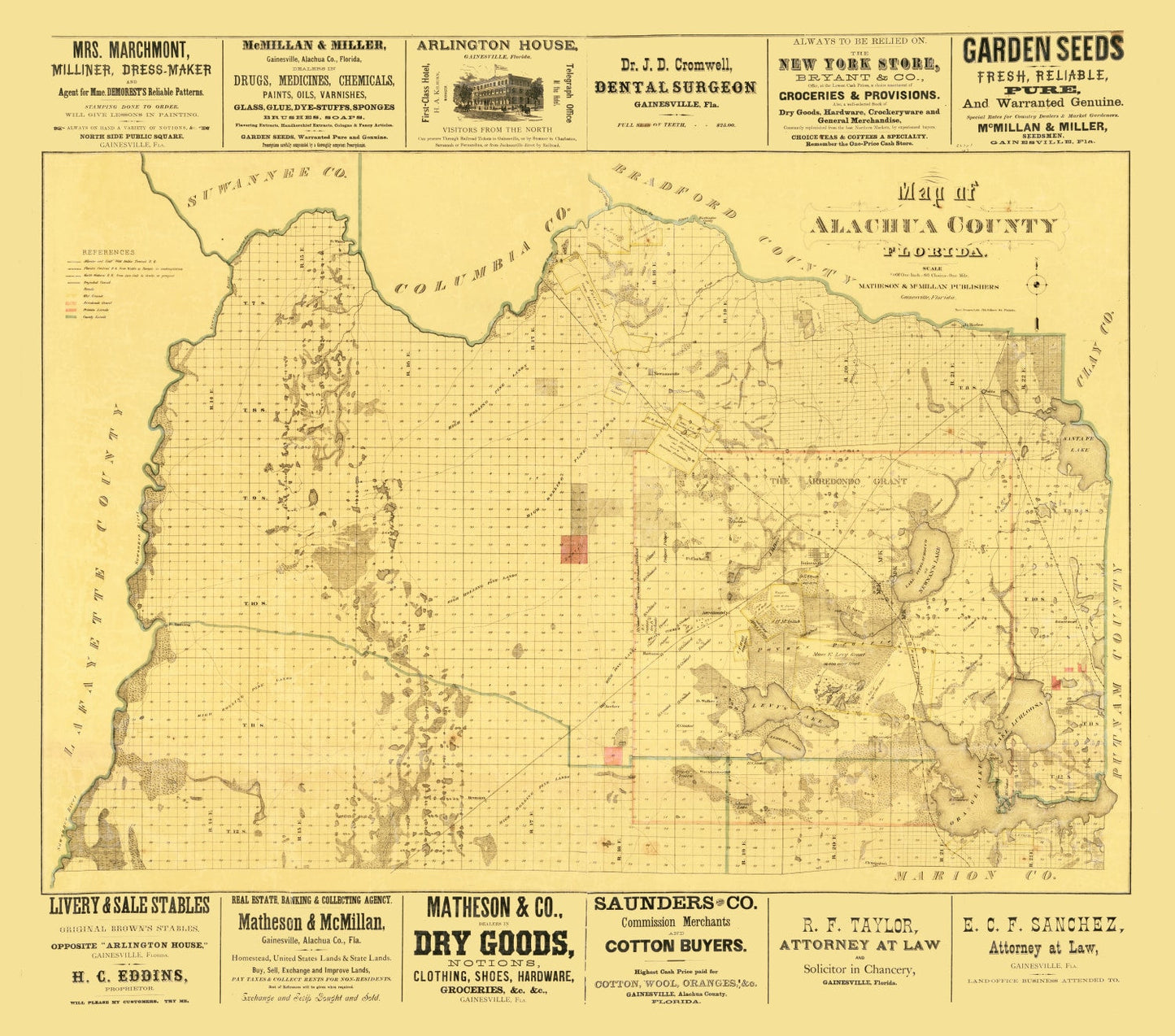 Vintage Map of Alachua County, Florida 1880