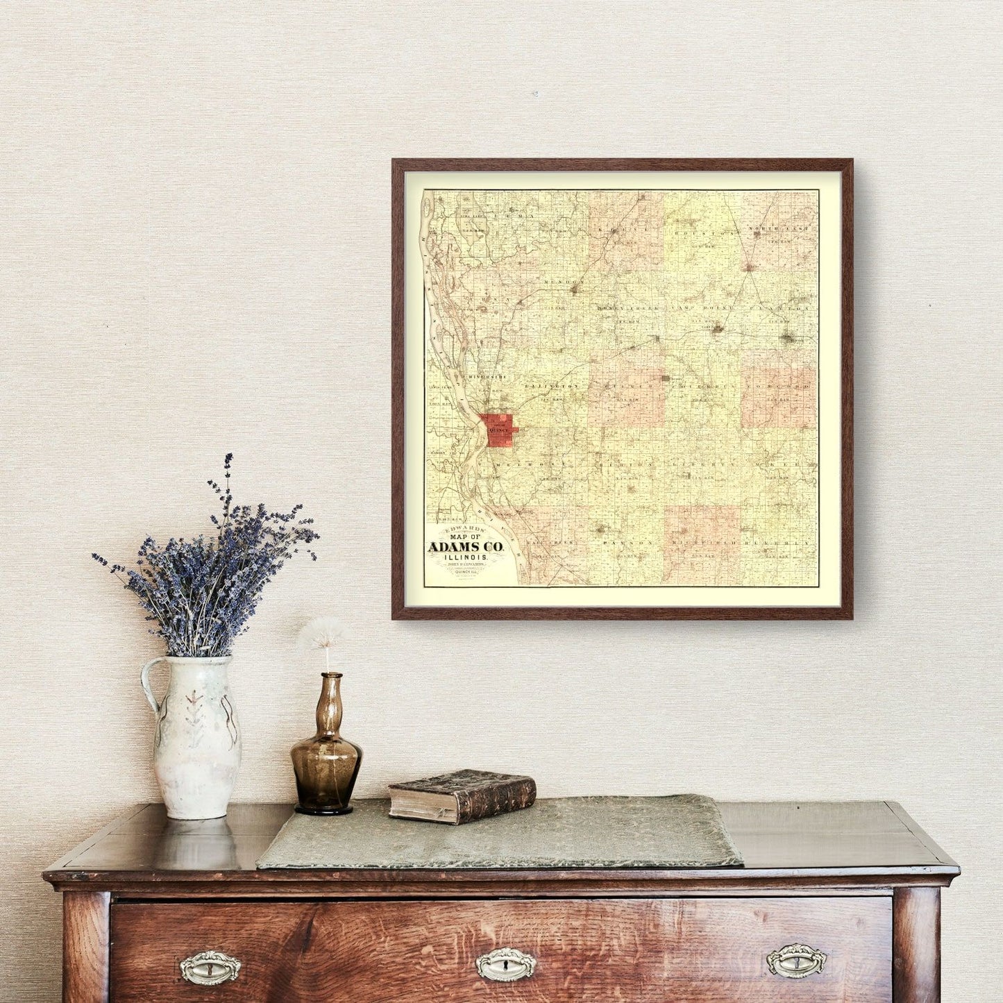 Vintage Map of Adams County, Illinois 1889