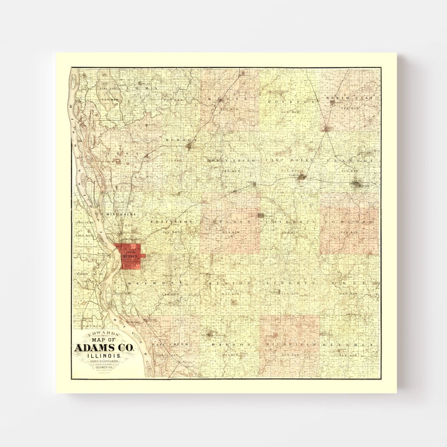 Vintage Map of Adams County, Illinois 1889