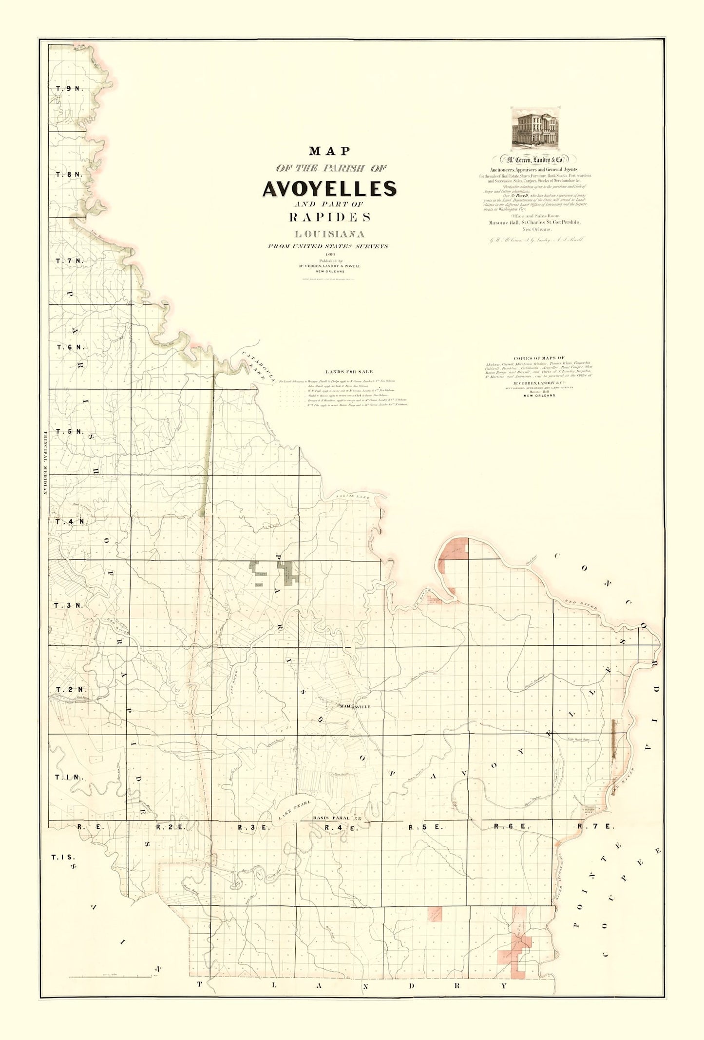 Vintage Map of Avoyelles Parish, Louisiana 1860