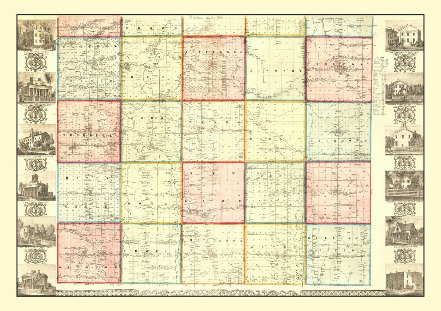 Vintage Map of Ashtabula County, Ohio 1856