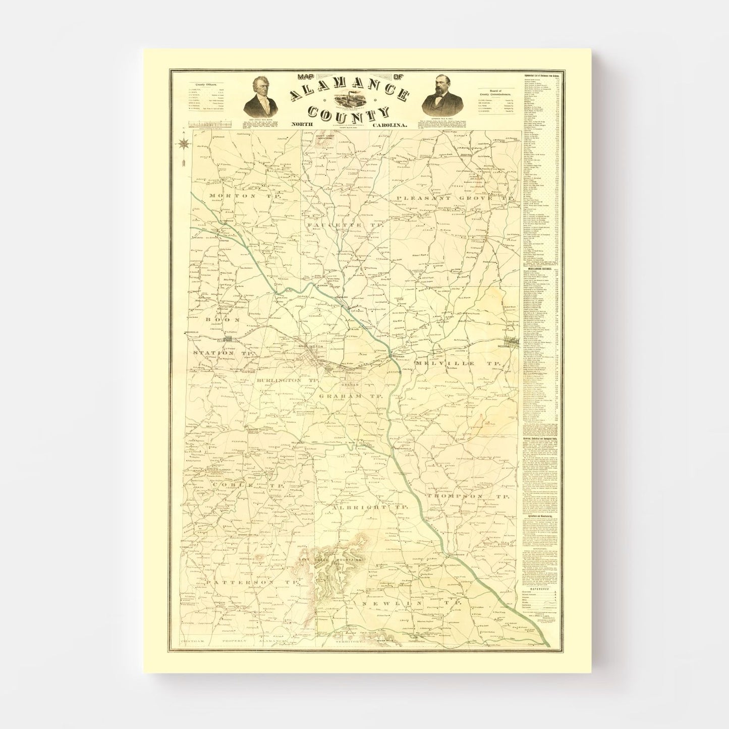 Vintage Map of Alamance County, North Carolina 1893