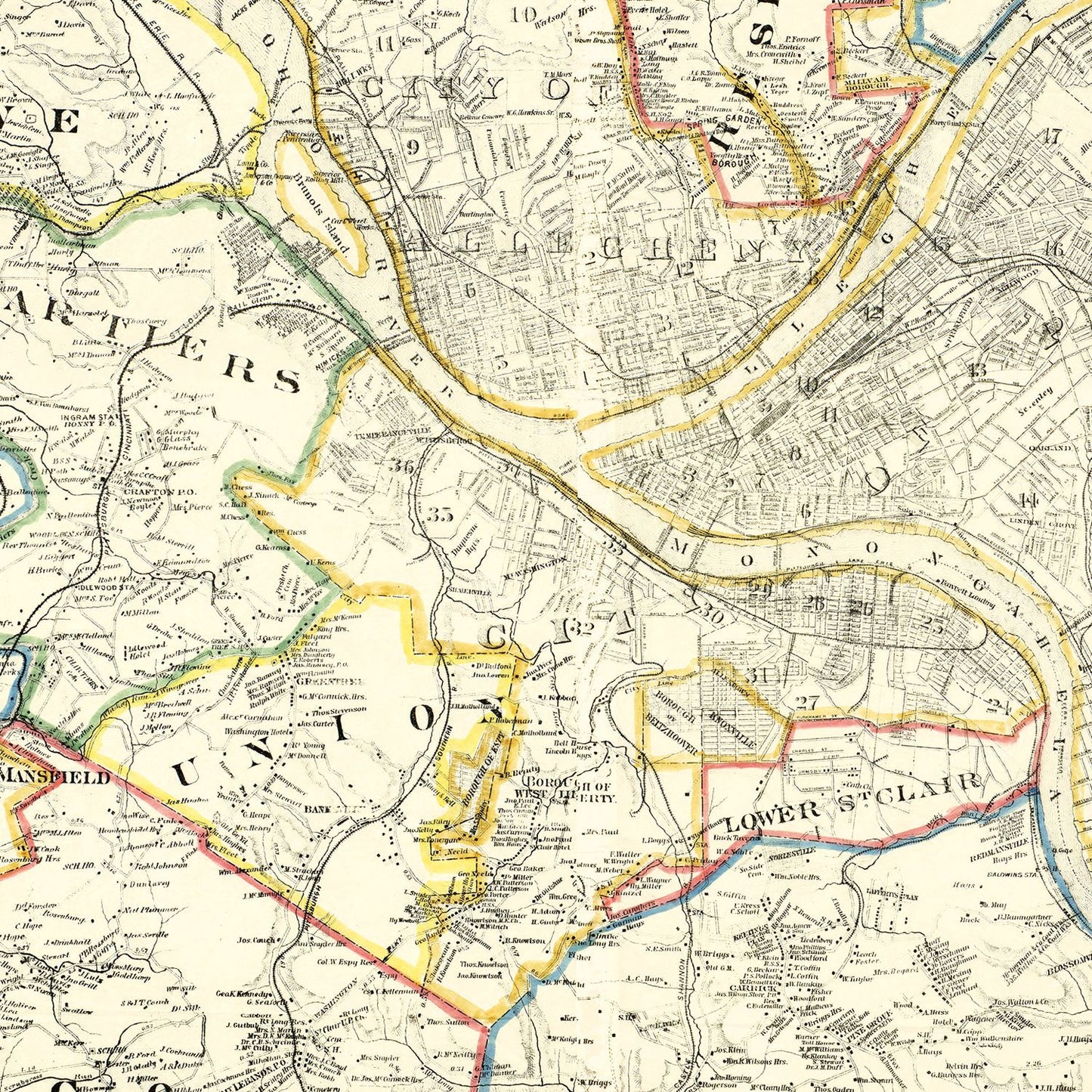 Vintage Map of Allegheny County, Pennsylvania 1883