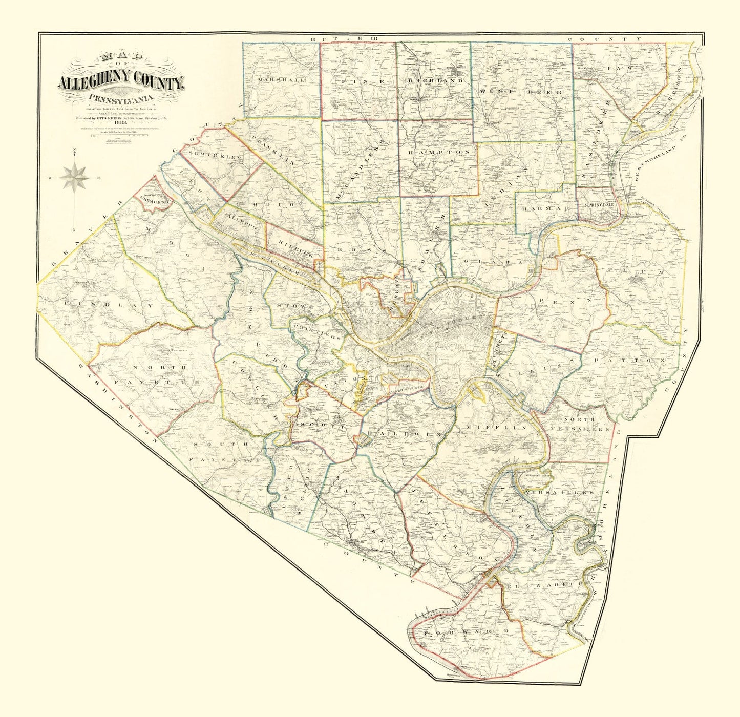 Vintage Map of Allegheny County, Pennsylvania 1883
