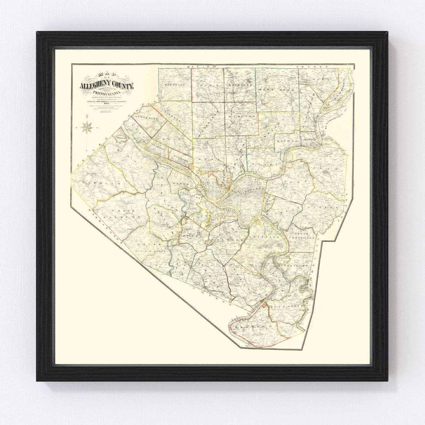 Vintage Map of Allegheny County, Pennsylvania 1883