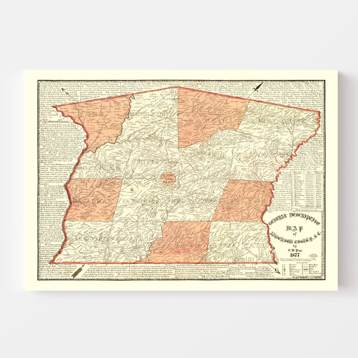 Vintage Map of Anderson County, South Carolina 1877