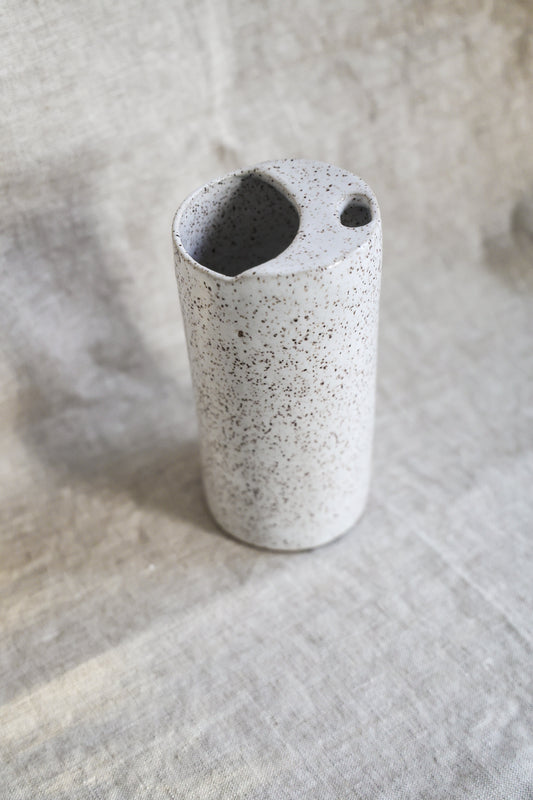 Fresh White Crescent Moon Travel mug, Mustache Saver, Minimalist Cream, Ceramic Stoneware Hand Thrown in Maine 14-16oz