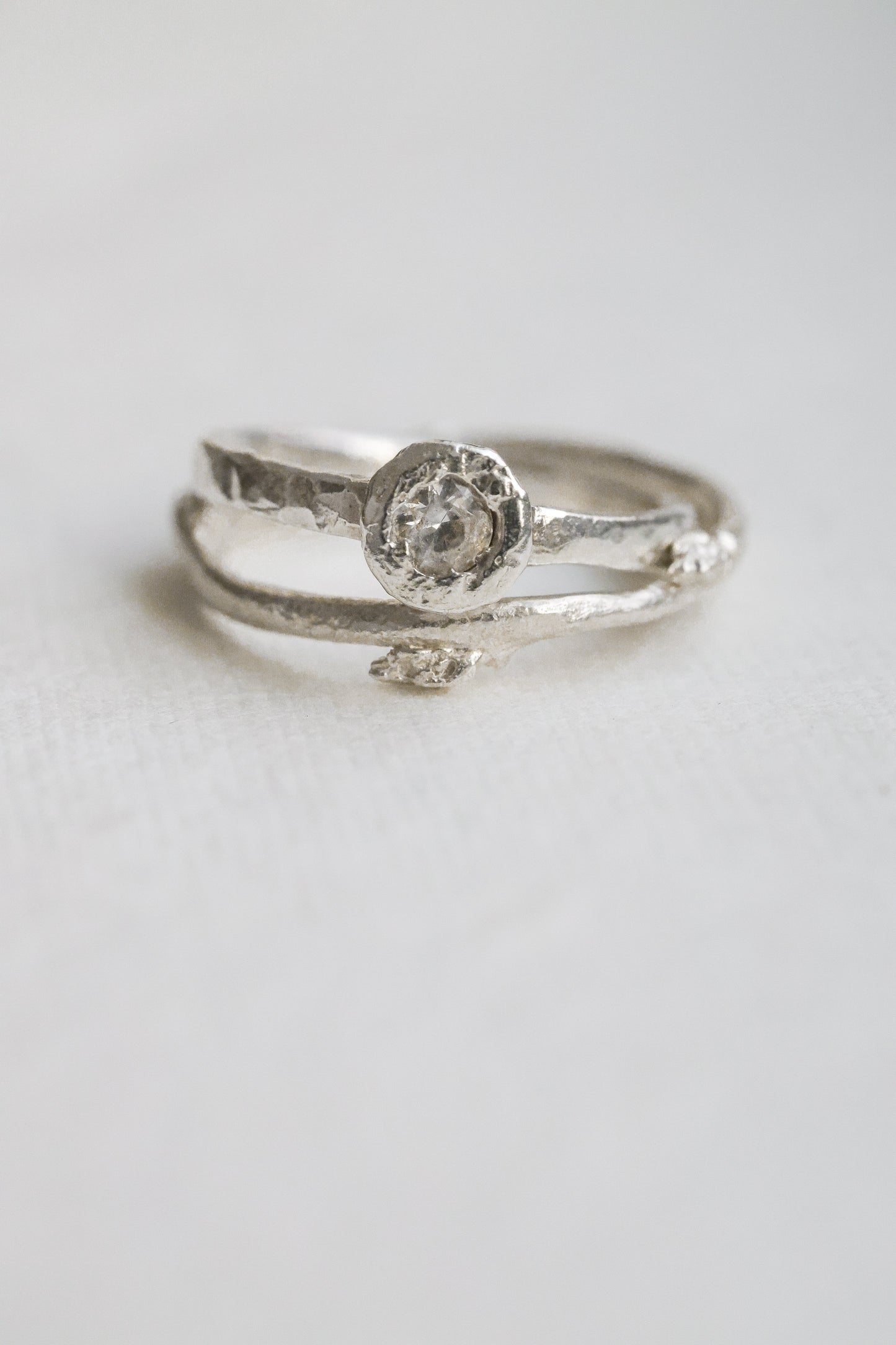 Budding twig ring Size 8, stackable rings, Maine forest botanical jewelry, recycled sterling silver, hand carved