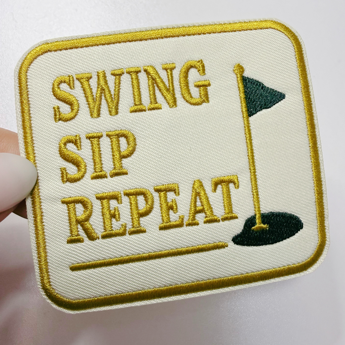 3" Swing Sip Repeat ( GOLF) - Embroidered Hat Patch