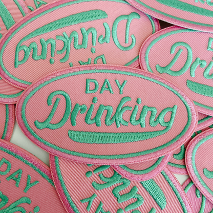 3" Day Drinking in Pink and Teal - Embroidered Hat Patch