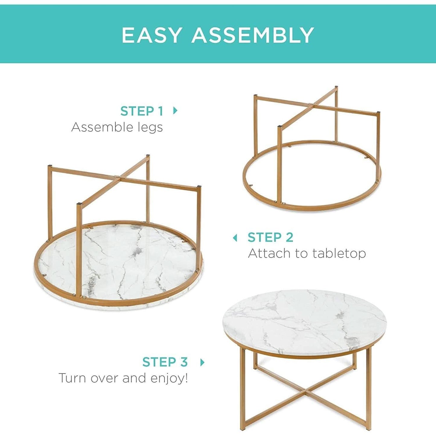 Round Coffee Table With Faux Marble Top Cross Leg Design