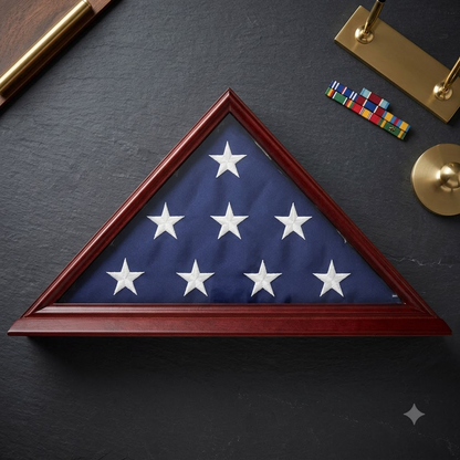 Solid Wood Elegant 5 x 9.5' Flag Display Case for Burial/Funeral/Veteran Flag - Cherry