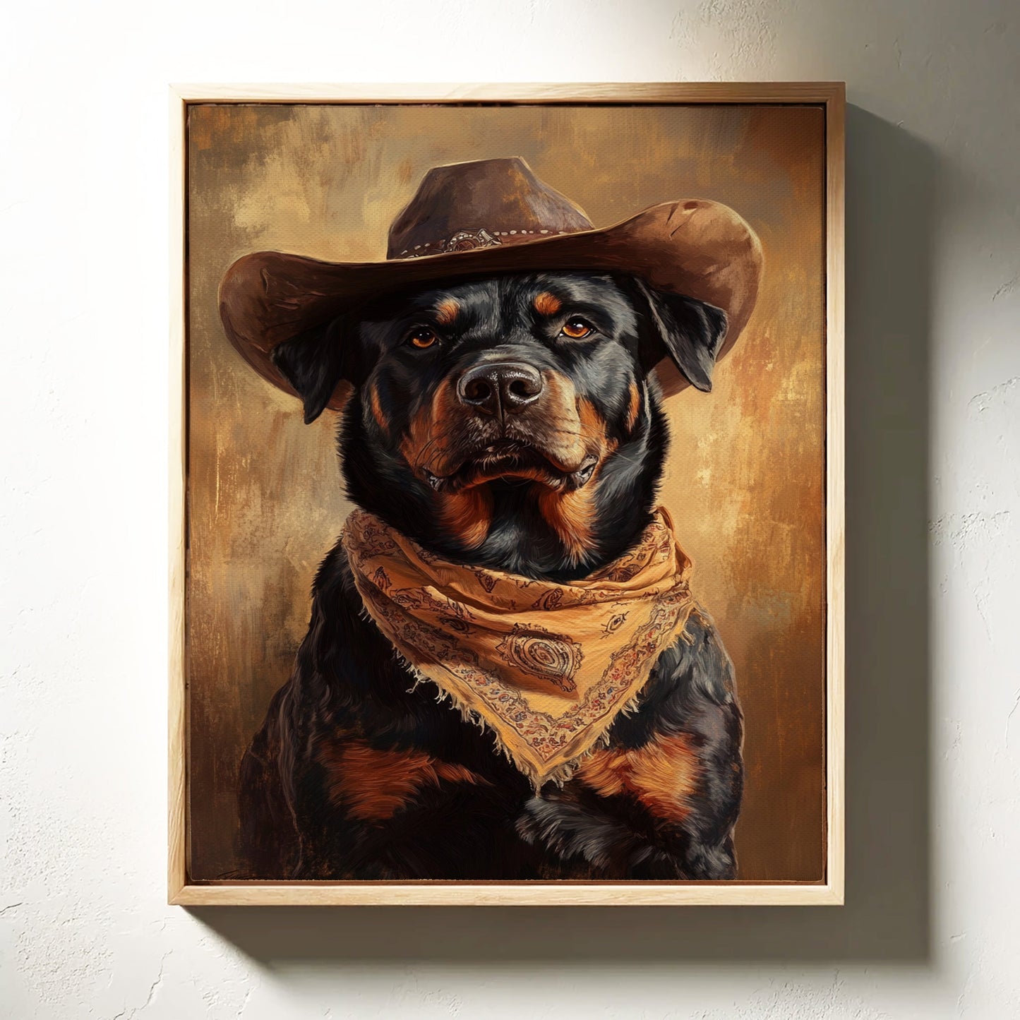 Western Cowboy Rottweiler Print – Rustic Wild West Dog Art